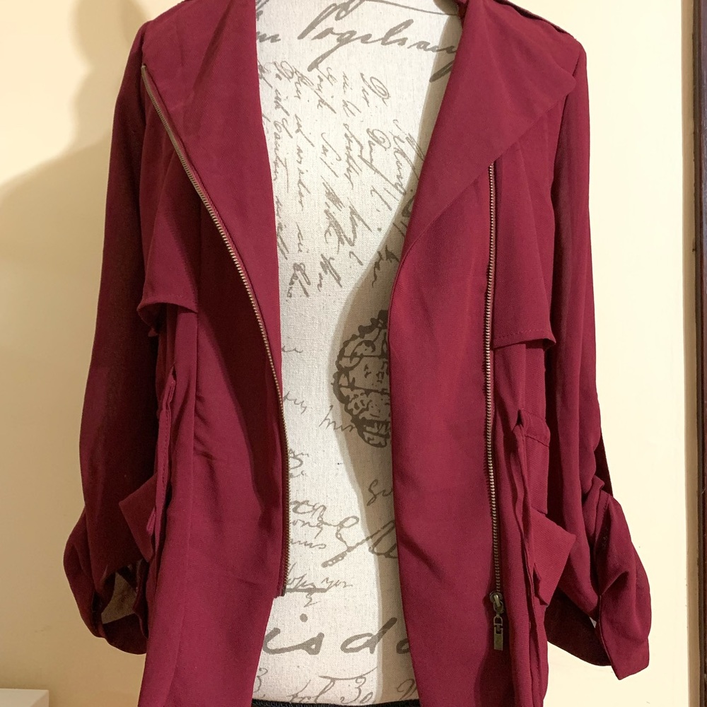 contempo casuals sheer jacket WomenSz S Burgundy